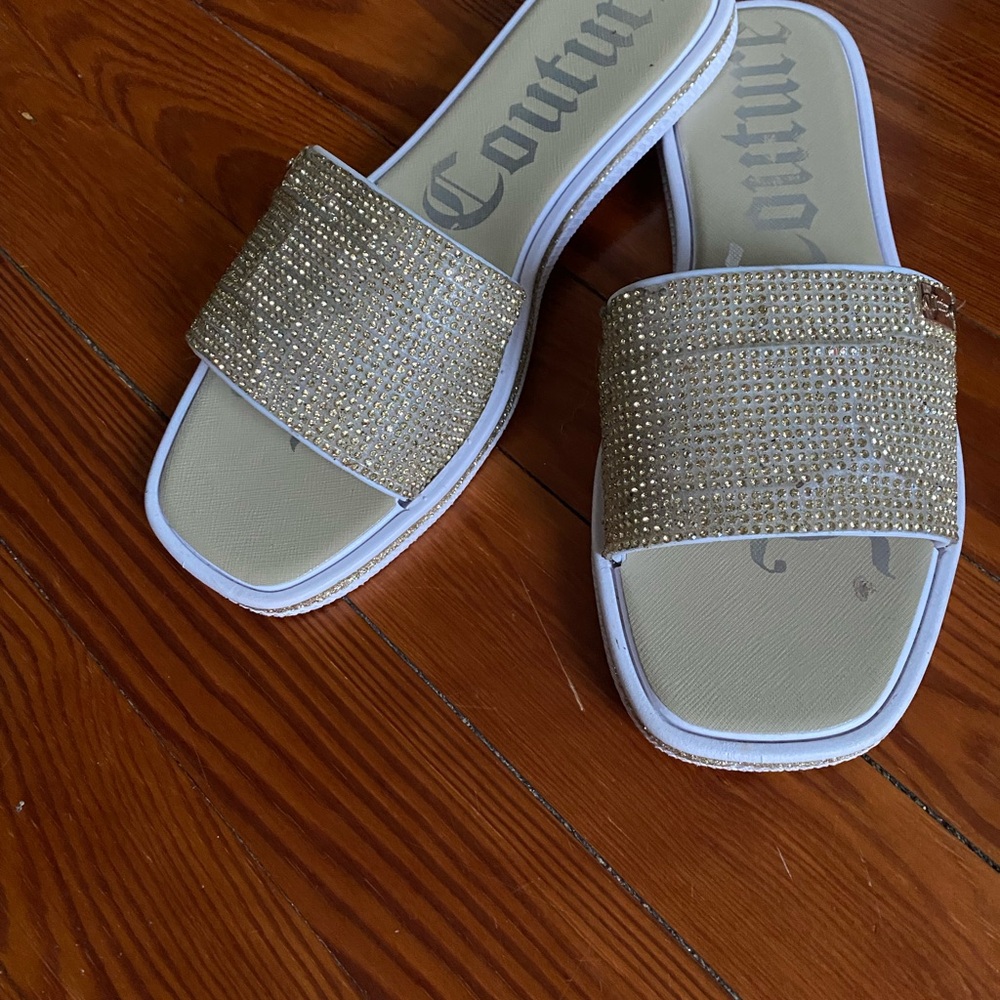 Gold Rhinestone Slide Sandals